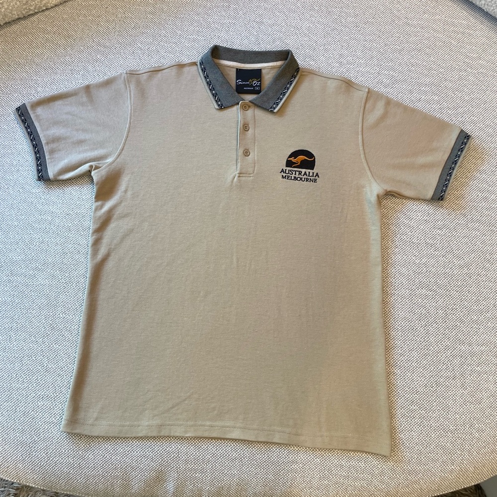 Simon Oz Australia Beige Polo Australia Melbourne Shirt with Embroidered Logo